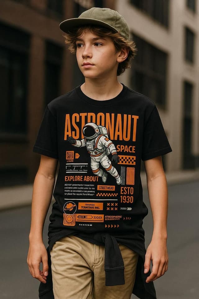 black t-shirt for kids astronaut
